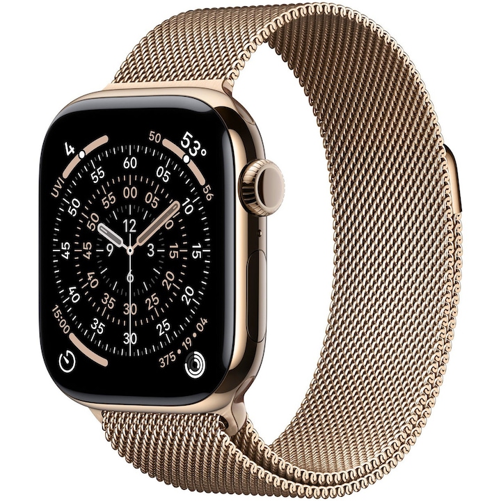 Apple Watch 11 GPS + Cellular, Carcasa Gold Titanium 42mm, Gold Milanese Loop
