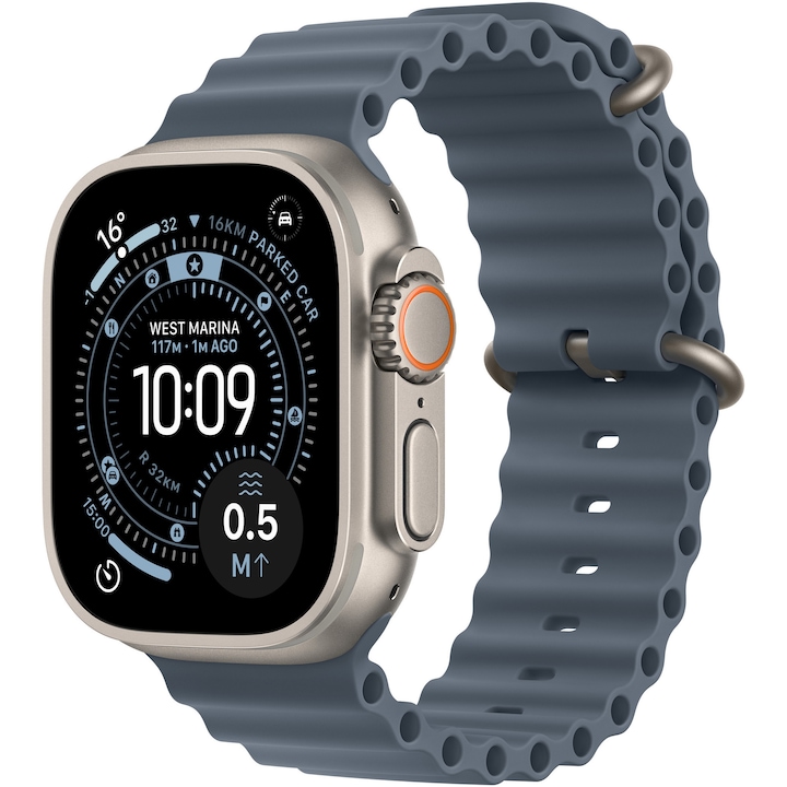 Apple Watch Ultra 3, GPS + Cellular, Carcasa Natural Titanium 49mm, Anchor Blue Ocean Band