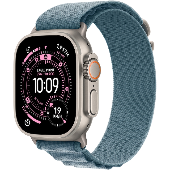 Apple Watch Ultra 3, GPS + Cellular, Carcasa Natural Titanium 49mm, Light Blue Alpine Loop - Large