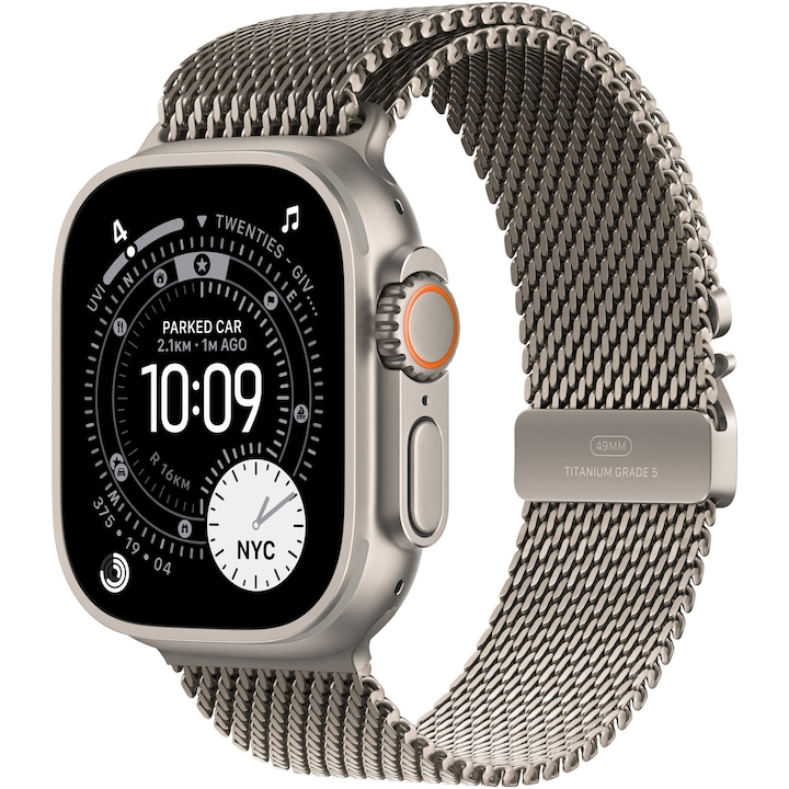 Apple Watch Ultra 3, GPS + Cellular, Carcasa Natural Titanium 49mm, Natural Titanium Milanese Loop - Medium