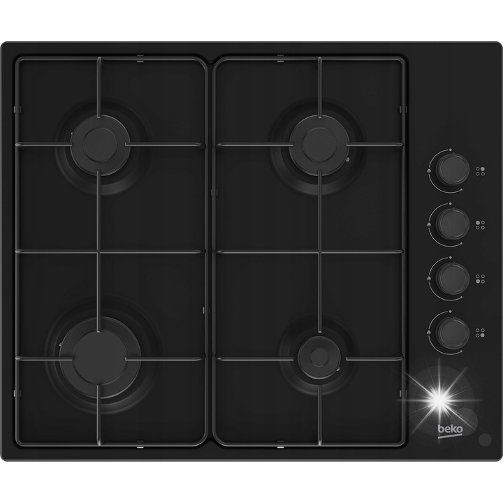 Газов плот Beko HIGG 64123 SB, 4 горелки, 61x51см, метал, черен