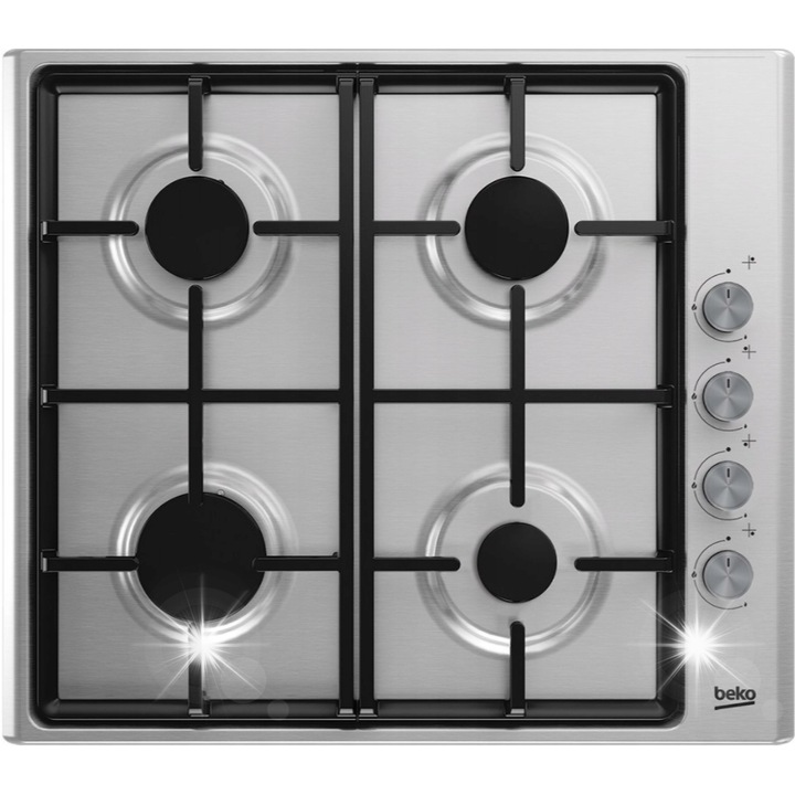 Газов плот, Beko, HIBG 64122SX, 4 горелки, инокс, 61x51см