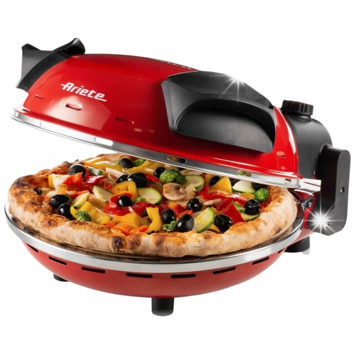 Електрическа фурна Ariete 909, 1200W, 400°C, естествен камък, 33см, червена