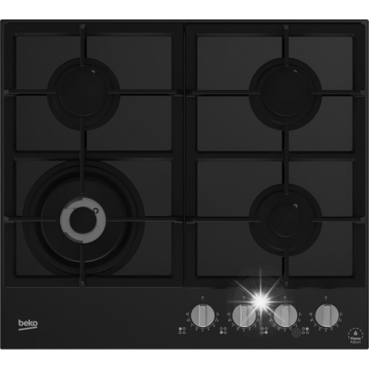 Газов плот Beko HILW64325SB, 4 горелки, стъкло, черен, 58x51см