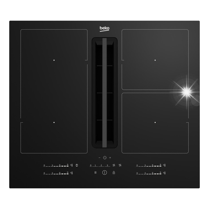 Електрически индукционен плот Beko HIXI 64700UF, 60 см, 7,4 kW, черен, с таймер, с вграден абсорбатор
