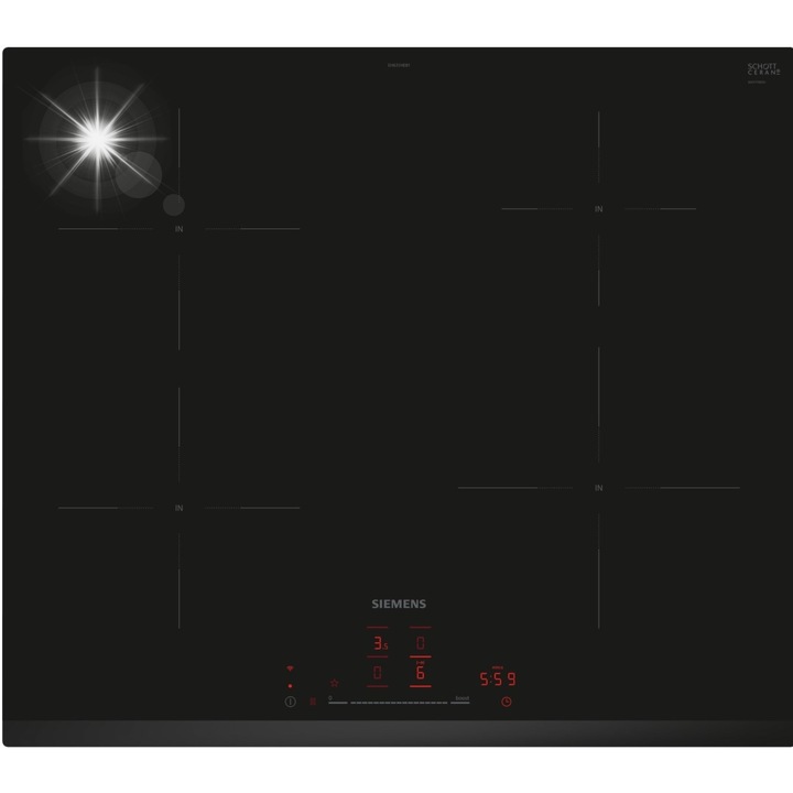 Електрически плот Siemens iQ100, 60см, 4 зони за готвене, powerBoost, Home Connect, черен