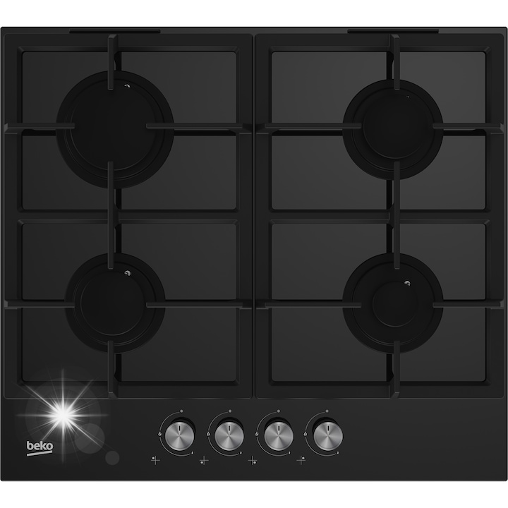 Газов котлон HILG64225S, 4 горелки, черно стъкло, 60x51см