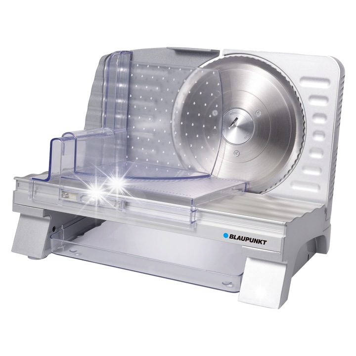 Blaupunkt elektromos szeletelő, 160W, 0-20mm vágás, 170mm, ezüst, 341x240x242mm