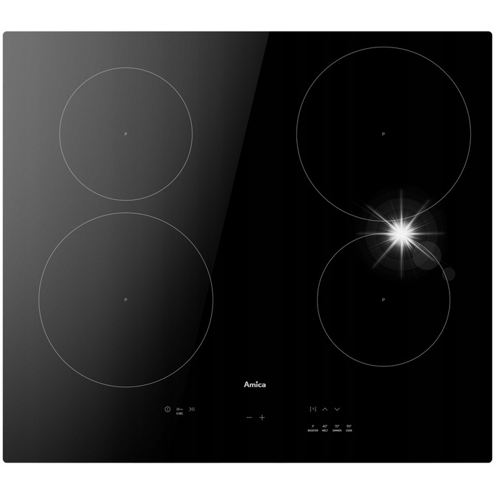 Индукционен плот Amica 60см, 7,35kW, черен, с функция PowerBooster и сензорно управление