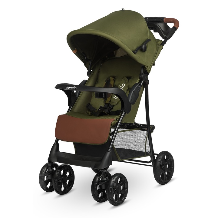 Количка Lionelo Emma Plus горско зелено, 6-36 месеца, 5-точкови предпазни колани, безкамерни колела, размери 53x90x102 см