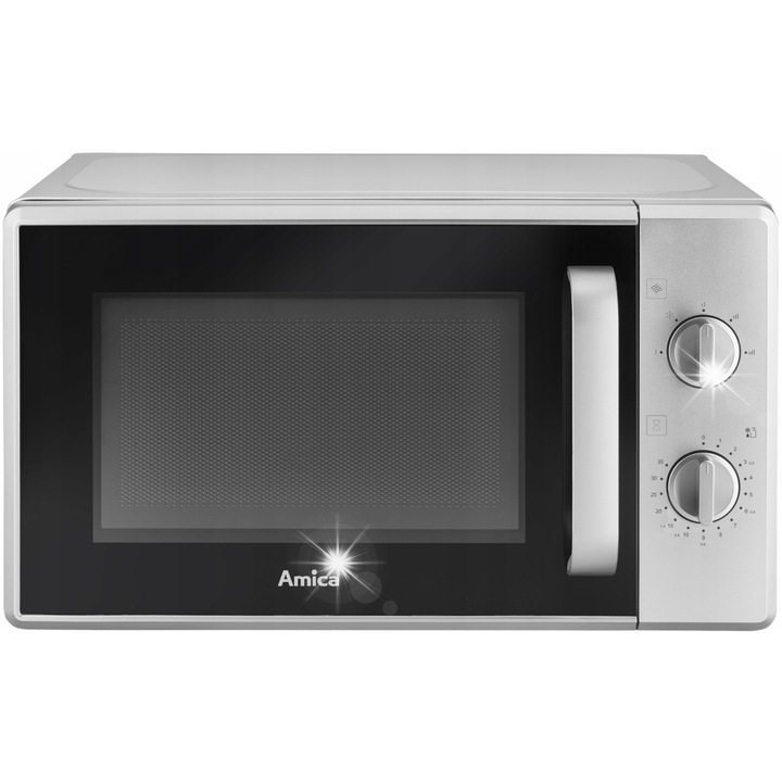 Cuptor cu microunde Amica AMMF20M1S, 700W, 20L, argintiu, control mecanic