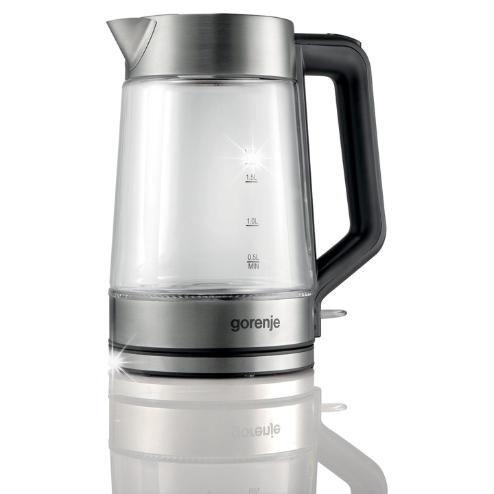 Fierbator electric Gorenje, 1.7l, 2200W, cu baza rotativa, inoxidabil si transparent