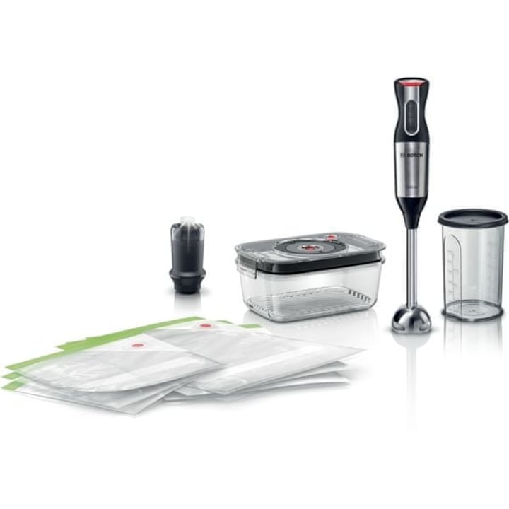 Botmixer Bosch ErgoMixx MS6CM61V2 1000W, 12 sebességfokozat, fekete-ezüst, vákuumos tároló készlettel, 1200 ml-es edény