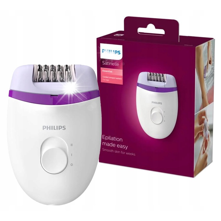 Епилатор Philips BRE225/00, 2 скорости, бял и виолетов