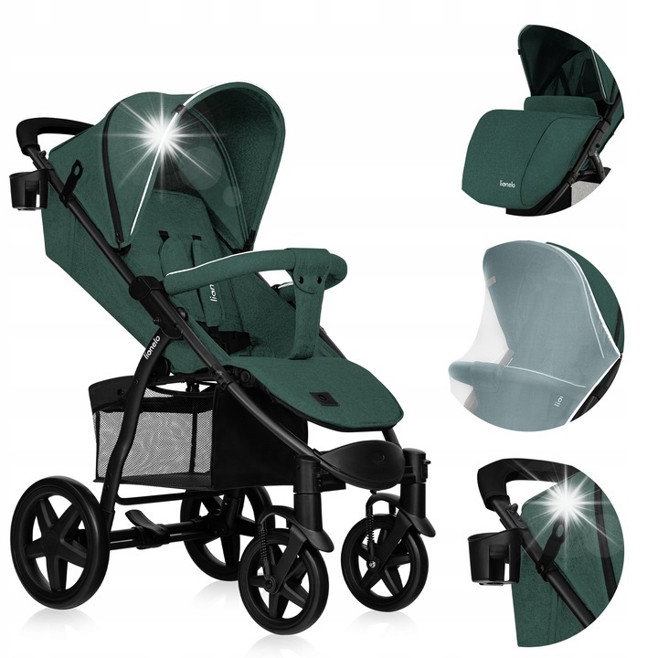 Количка Lionelo Annet Plus, пълен комплект, 22кг, горско зелено, 86,5x58x110см