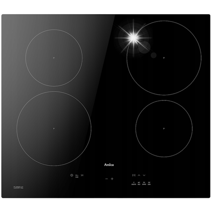 Индукционен плот 60 см, Amica, 3 зони, сензорно управление, черен