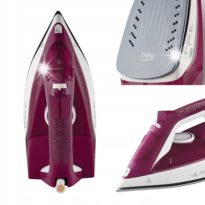 Fier de calcat Beko SIM3126R, compact, 2600W, abur continuu 35g/min, abur de impact 120g/min, bordou, 240ml