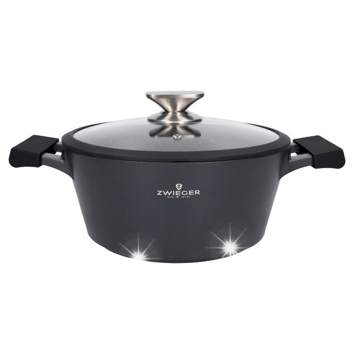 Тенджера Zwieger Black Stone 24см, капак, 4.0л, незалепваща, индукционен диск