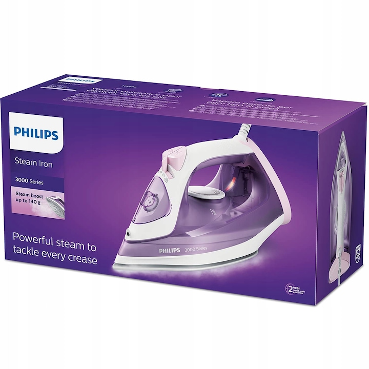 Fier de calcat Philips 3000, 2000 W, talpa ceramica, abur continuu 30 g/min, rezervor 300 ml