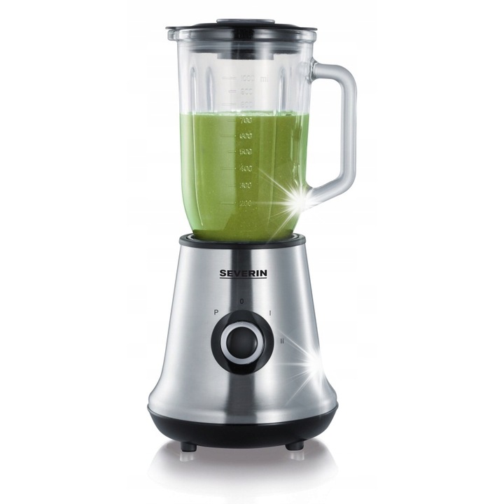 Блендер Severin, 500W, 1L, 2 скорости, инокс, черен, пълен комплект