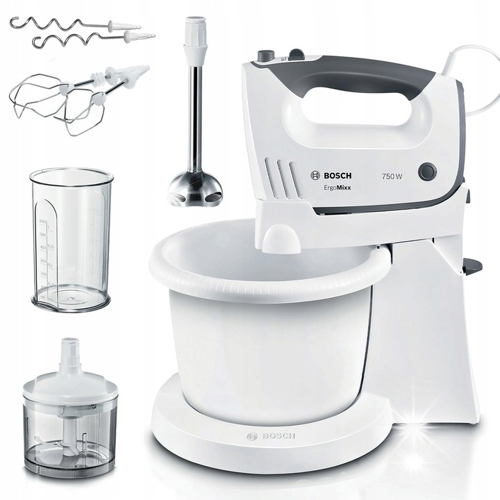 Миксер с купа Bosch ErgoMixx 750W, 5 скорости, функция Turbo, бял, 220x310x340мм