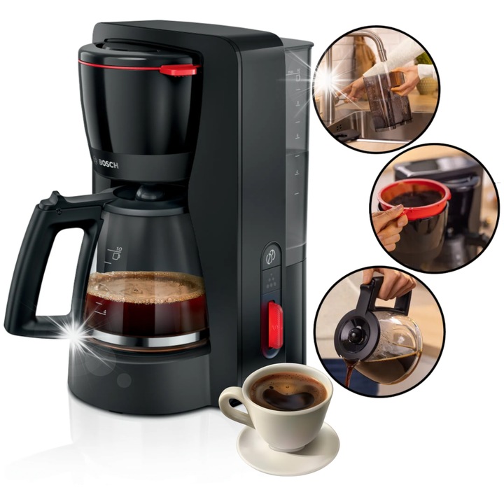 Cafetiere Bosch MyMoment TKA3M133, 1,4l, Aroma+, sticla, negru