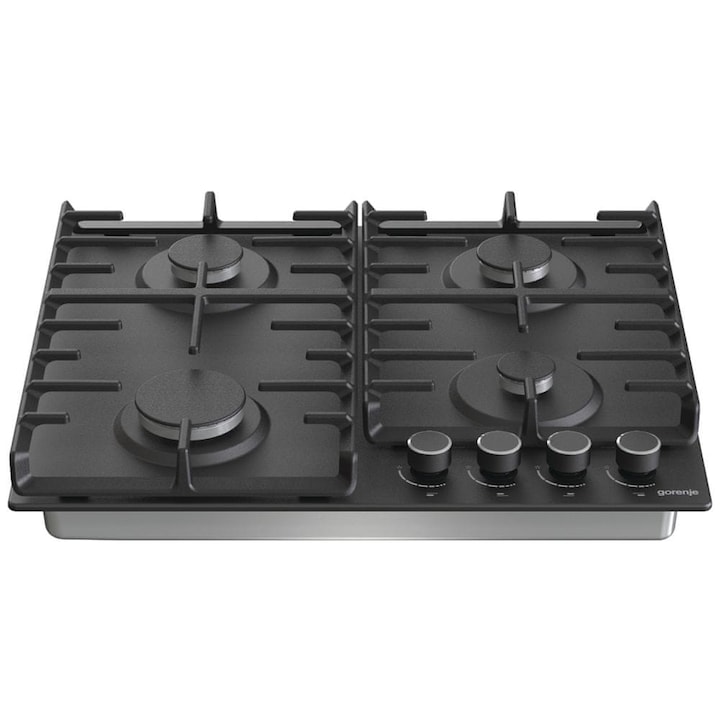 Plita pe gaz, Gorenje G642AB 60cm, 4 arzatoare, suprafata inox, neagra