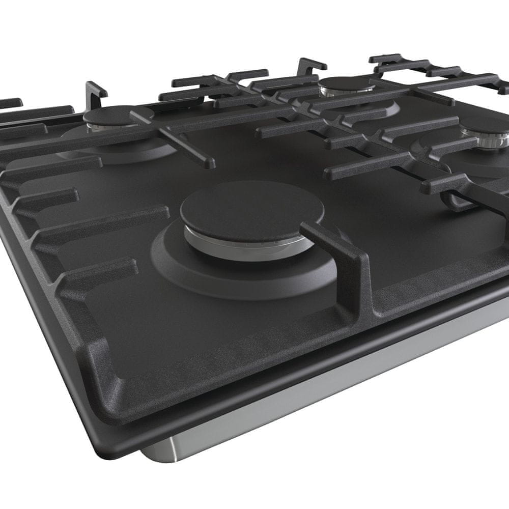 Plita pe gaz, Gorenje G642AB 60cm, 4 arzatoare, suprafata inox, neagra