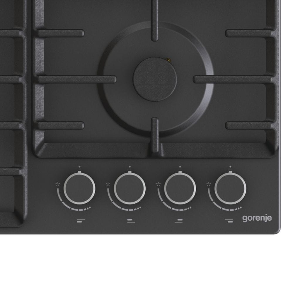 Plita pe gaz, Gorenje G642AB 60cm, 4 arzatoare, suprafata inox, neagra