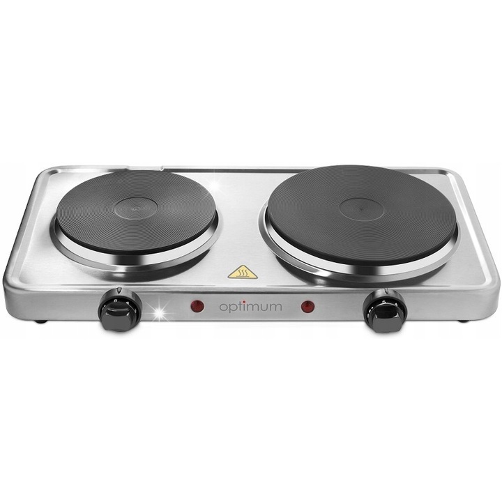 Електрическа плоча, Optimum PK-2260, 2 зони за готвене, 2.5 kW, сребристо-черна, 27.5x46x7.5cm