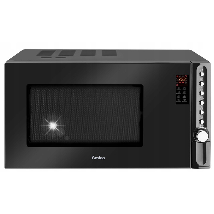 Cuptor cu microunde Amica AMGF23E1GB, 23L, grill quartz, 900W, negru lucios, 48,3x28,1x37,2cm