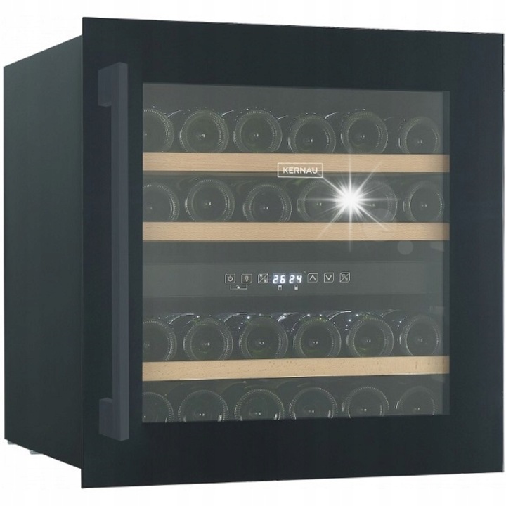 Racitor de vin, Kernau, 2 zone de racire, 85L, sticla neagra, 3 rafturi din lemn