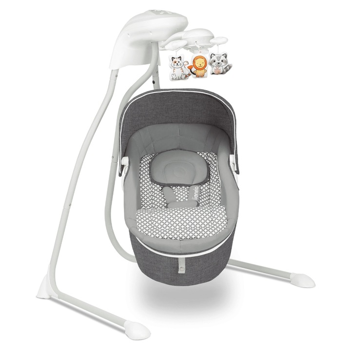 Шезлонг, Lionelo, 3 в 1, с въртележка и проектор, за 0-6 месеца, до 9 кг, Сив