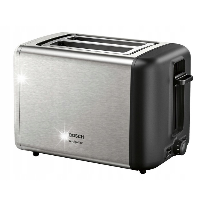Тостер Bosch DesignLine, 970W, 2 филийки, черно-сребрист