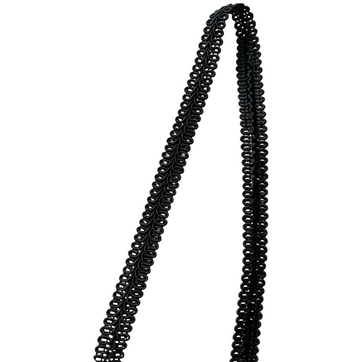 Galon decorativ negru, 13 mm latime, vascoza si bumbac, la metru liniar