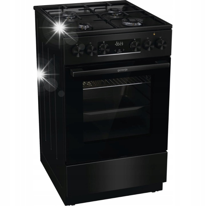 Газово-електрическа готварска печка Gorenje GK5C60BJ, 62л, 11 функции, черен цвят, размери 85x50x59см