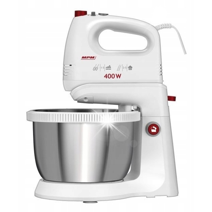 Миксер MPM MMR-21Z 400W, с въртяща се купа 3,5л, бял, 5 скорости
