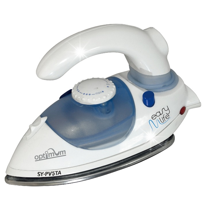 Fier de calcat turistic Optimum ZL-0160, 870W, alb, dimensiuni 19,5x9,5x9,5cm, set cu recipient pentru apa