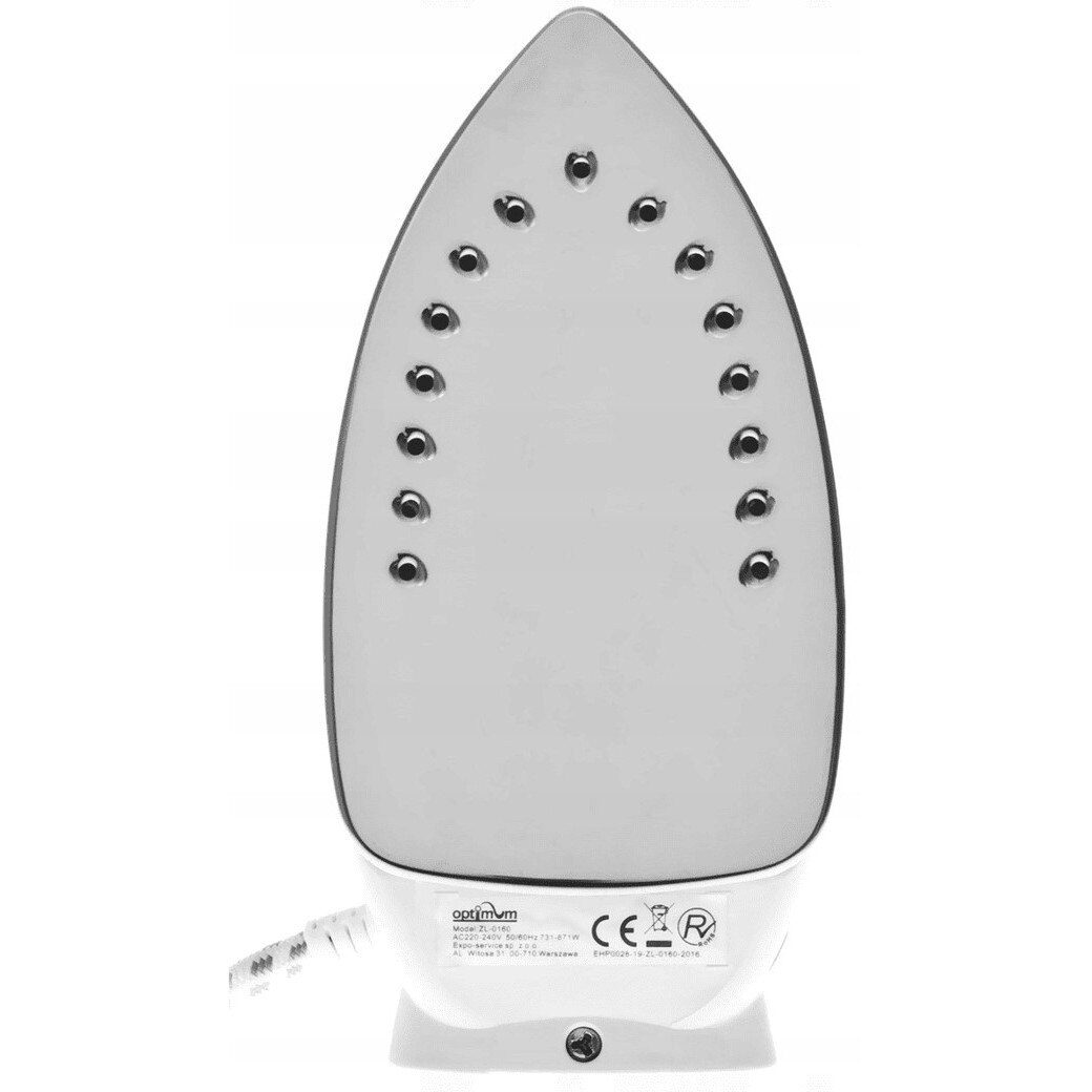 Fier de calcat turistic Optimum ZL-0160, 870 W, alb, dimensiuni 19,5x9,5x9,5 cm, set cu recipient pentru apa