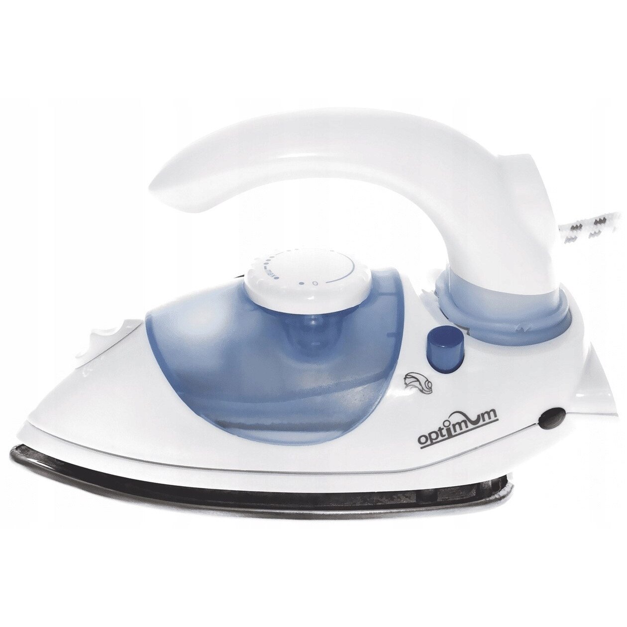 Fier de calcat turistic Optimum ZL-0160, 870 W, alb, dimensiuni 19,5x9,5x9,5 cm, set cu recipient pentru apa