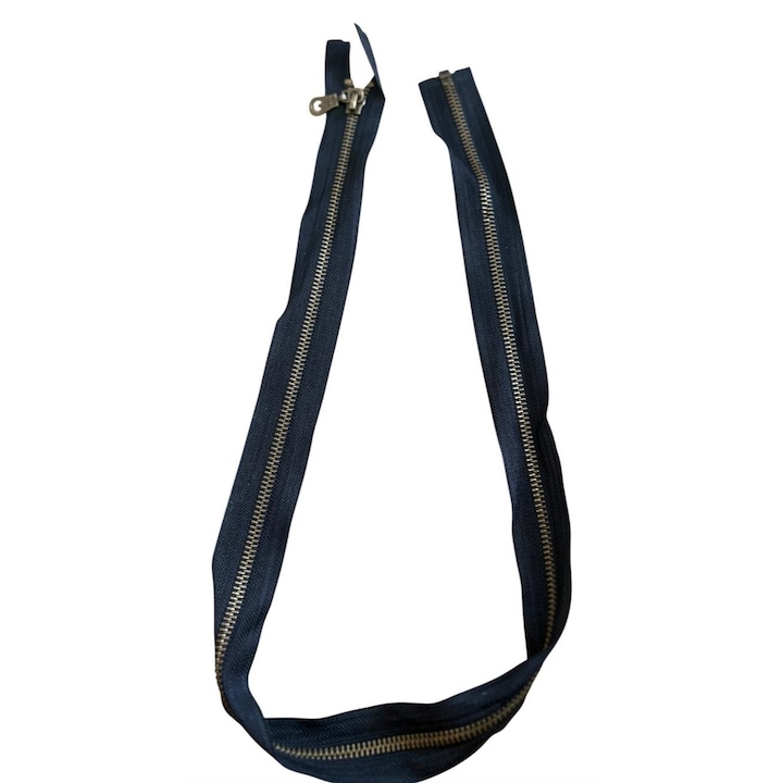 Fermoar metalic detasabil 70cm, negru, dinti aramii, cursor 5mm