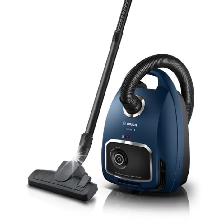 Прахосмукачка с торба, Bosch BGL6X320, 600W, HEPA филтър, 12м радиус на действие, син цвят, размери 265x300x450мм