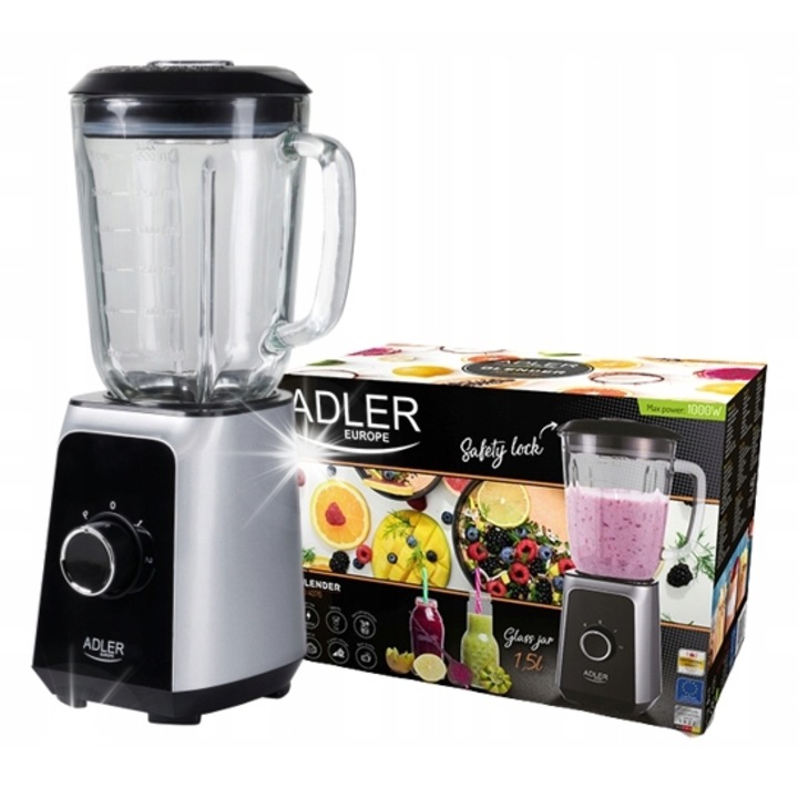 Блендер Adler AD 4076, 1000W, 1,5L, функция за натрошаване на лед, 2 скорости