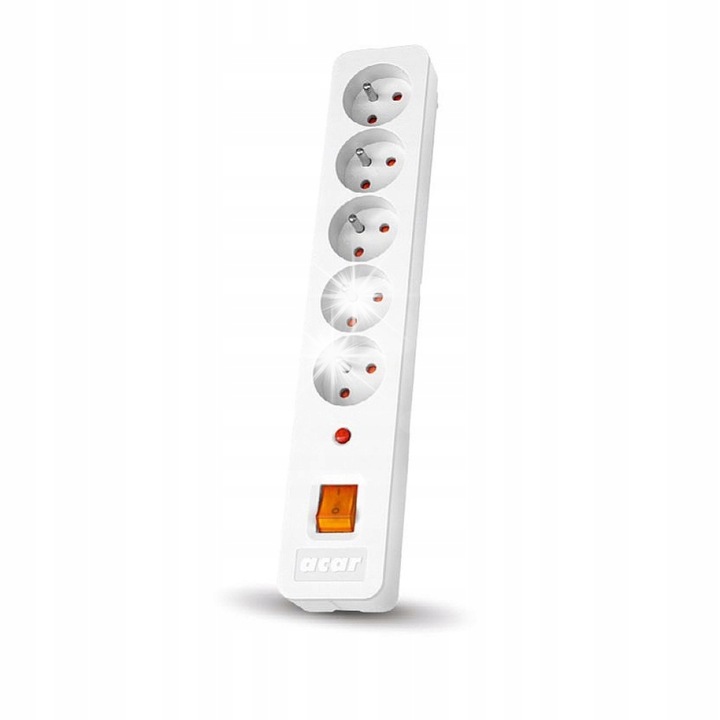 Удължител Acar X5 1,5м, 5 гнезда, бял, 315x56x44мм