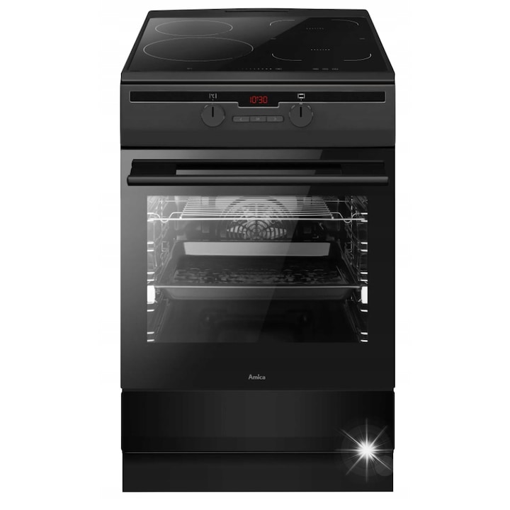 Електрическа готварска печка, 65л, с индукционен плот, 4 зони за готвене, матово черна, 50x85см