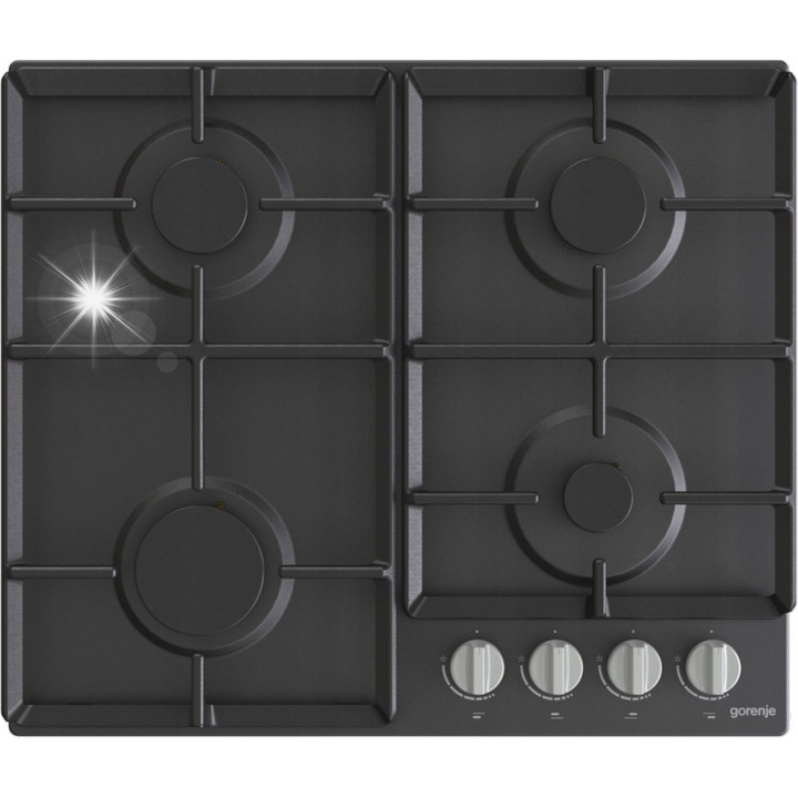 Газов плот, Gorenje, 4 зони за готвене, 60 см, черен, емайлиран
