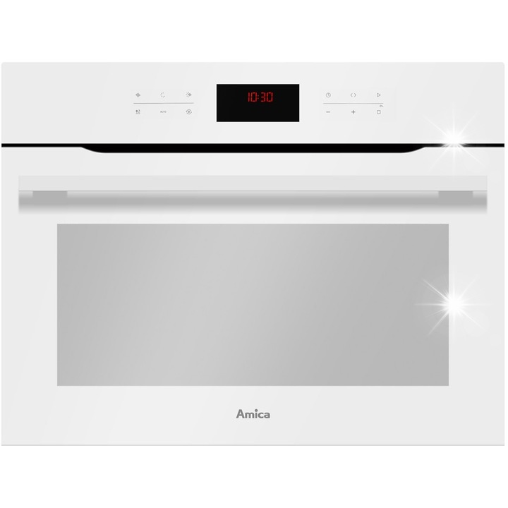 Cuptor compact cu microunde Amica 44l, Inox, 5 nivele putere, alb