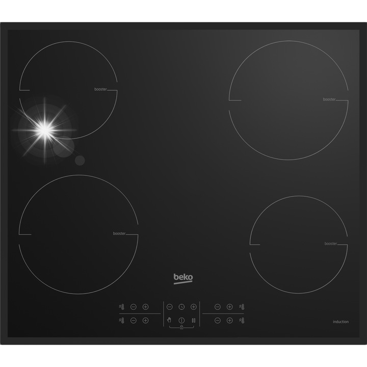 Електрически плот 60см, Beko, 4 индукционни зони, Easy Direct тъч контрол, таймер, черен