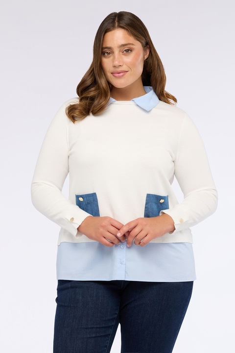 Fiorella Rubino, Pulover uni cu buzunare aplicate, Alb/Albastru deschis, S