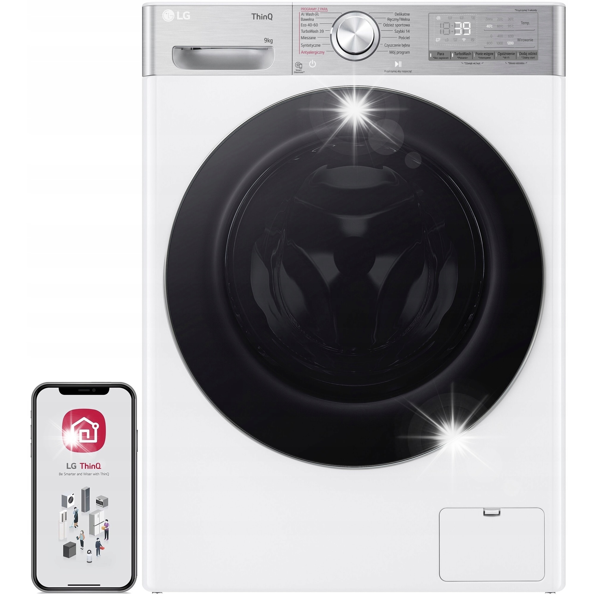 Masina de spalat rufe, LG F2W9S902W 9kg, 1200 rpm, alb, 60x47.5x85cm